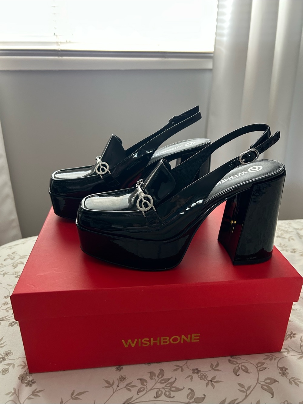 Patent Leather Platform Slingback Heels